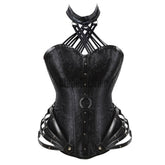 Espartilho Choker Steampunk - Barbatanas De Aço Preto / P