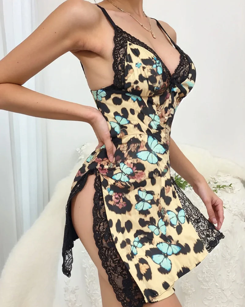Camisola Rendada Fenda Lateral Estampado